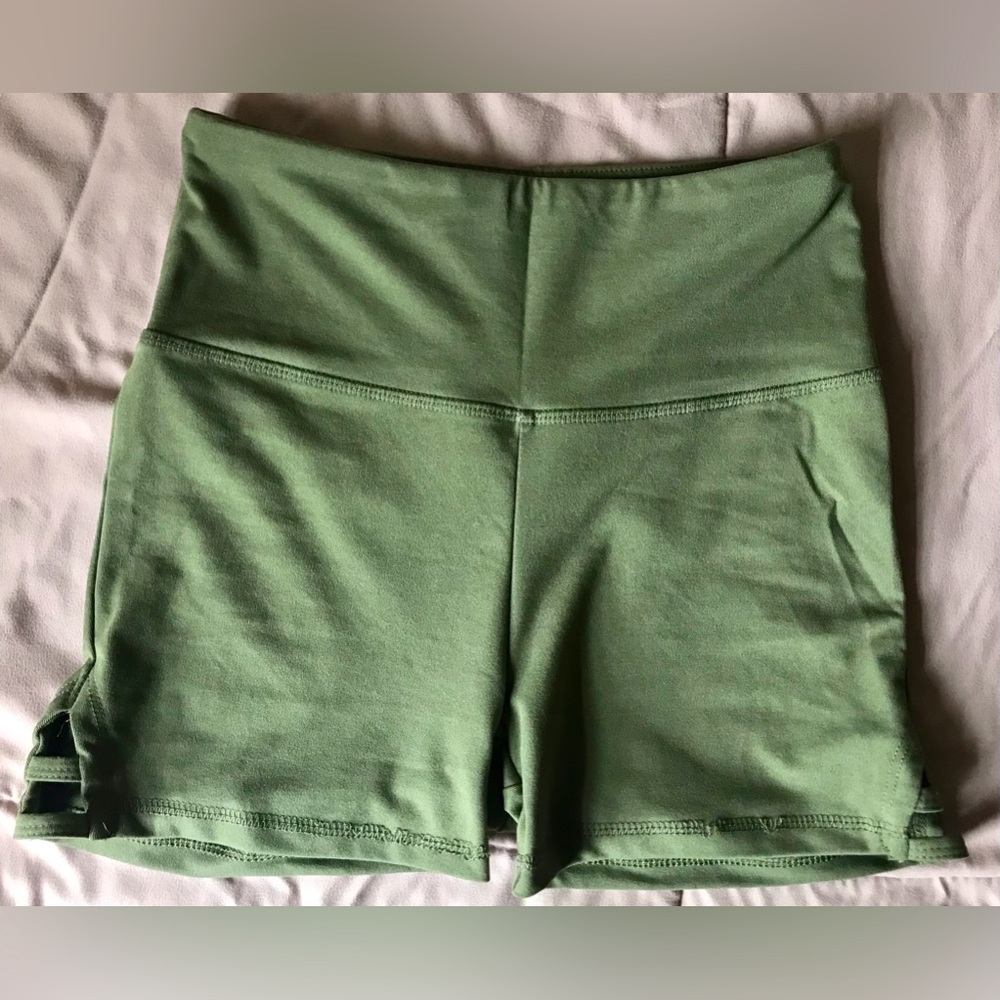 *2/$16* Balance Collection Army Green Cross Detail High Waist Gym Short - S
